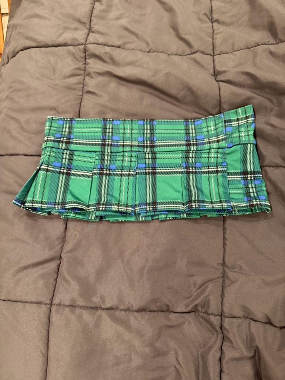 Green Plaid Pleated Mini Skirt